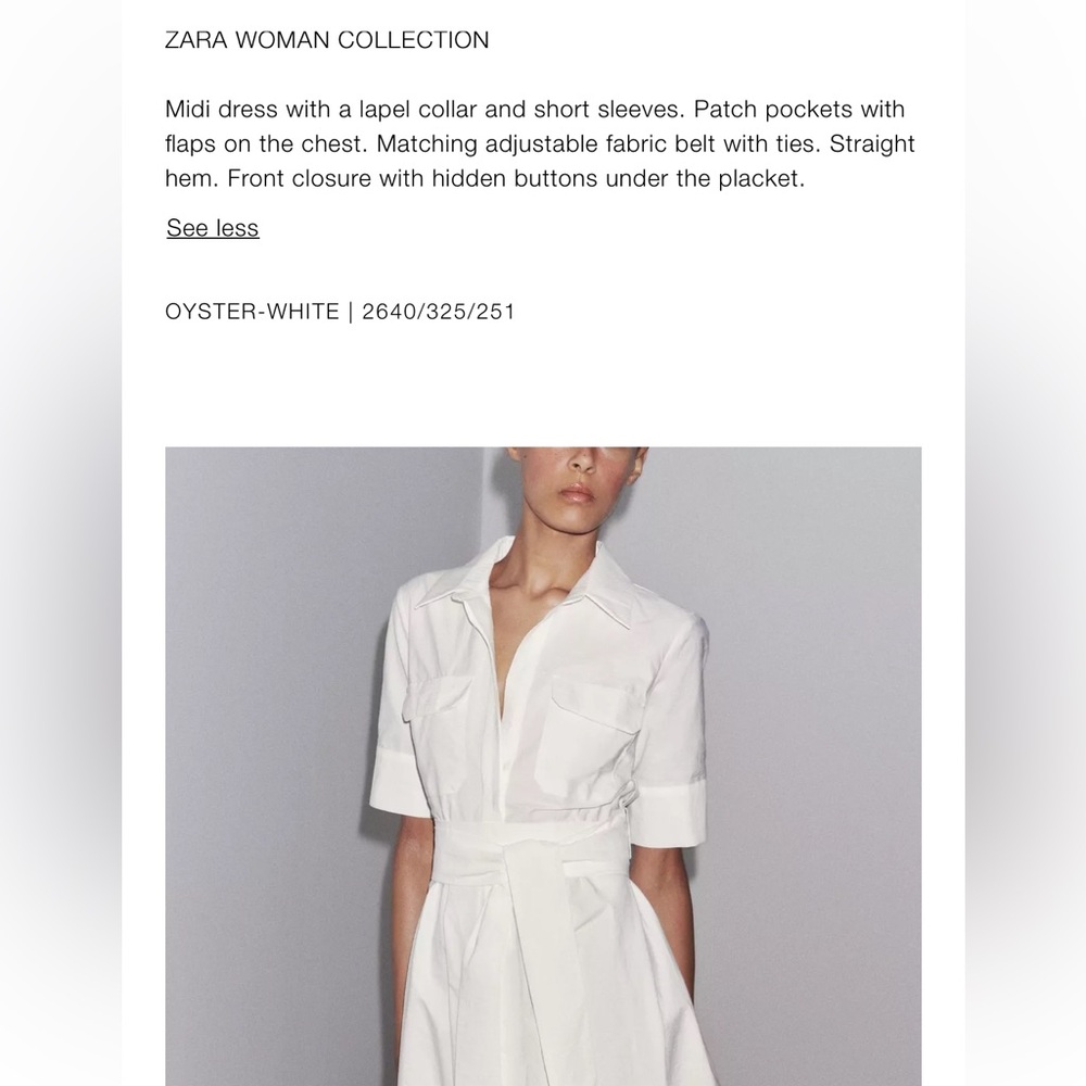 Zara White Midi Shirt Dress with Tie Waist - Picture 8 of 9